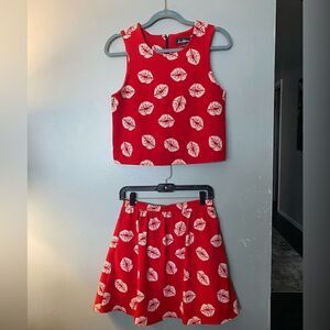 Sam Edelman red print top and skirt set size 4